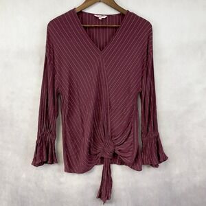 Juicy Couture Tie Front Top Womens Medium Metallic Stripe Ruffle Going Out Retro